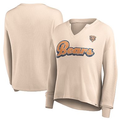 Women's Fanatics Branded Tan Chicago Bears Go For It Notch Neck Waffle Knit Long Sleeve T-Shirt