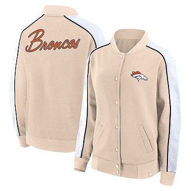 Women's Fanatics Branded Tan Denver Broncos Lounge Full-Snap Varsity Jacket
