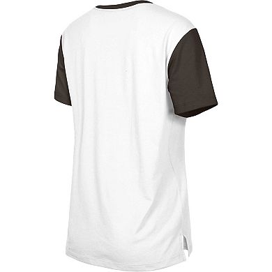 Women's New Era  White/Brown Cleveland Browns Third Down Colorblock T-Shirt