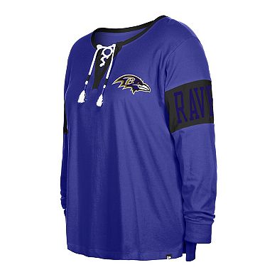 Women's New Era  Purple Baltimore Ravens Plus Size Lace-Up Notch Neck Long Sleeve T-Shirt