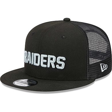 Men's New Era Black Las Vegas Raiders Stacked Trucker 9FIFTY Snapback Hat
