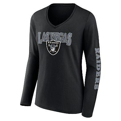 Women's Fanatics Branded Black Las Vegas Raiders Wordmark Long Sleeve V-Neck T-Shirt