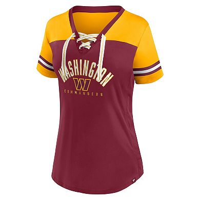 Women's Fanatics Branded Burgundy/Gold Washington Commanders Blitz & Glam Lace-Up V-Neck Jersey T-Shirt