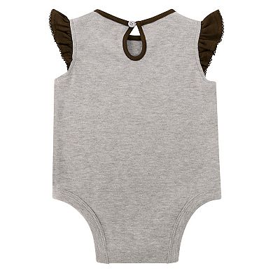 Girls Infant Heather Gray/Brown Cleveland Browns All Dolled Up Three-Piece Bodysuit, Skirt & Booties Set