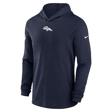 Men's Nike Navy Denver Broncos Sideline Performance Long Sleeve Hoodie T-Shirt