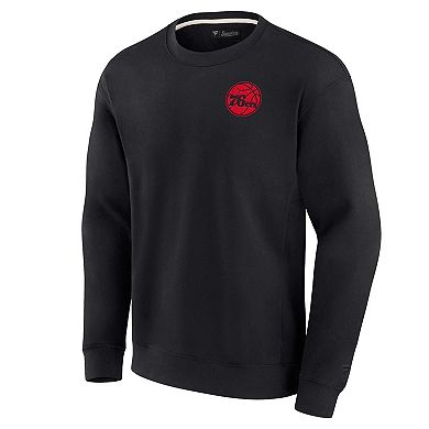 Unisex Fanatics Signature Black Philadelphia 76ers Super Soft Fleece Oversize Arch Crew Pullover Sweatshirt