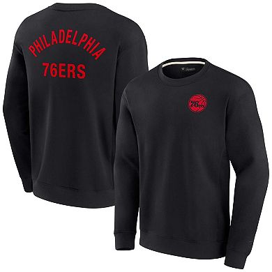 Unisex Fanatics Signature Black Philadelphia 76ers Super Soft Fleece Oversize Arch Crew Pullover Sweatshirt