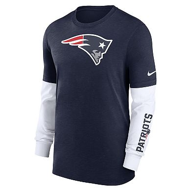 Men's Nike Heather Navy New England Patriots Slub Fashion Long Sleeve T-Shirt