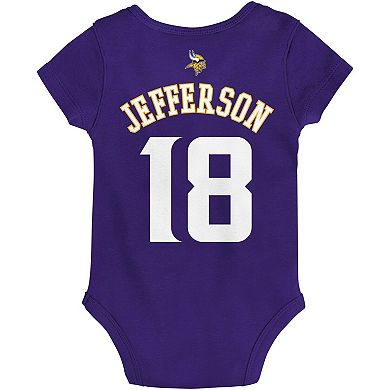 Newborn & Infant Justin Jefferson Purple Minnesota Vikings Mainliner Player Name & Number Bodysuit