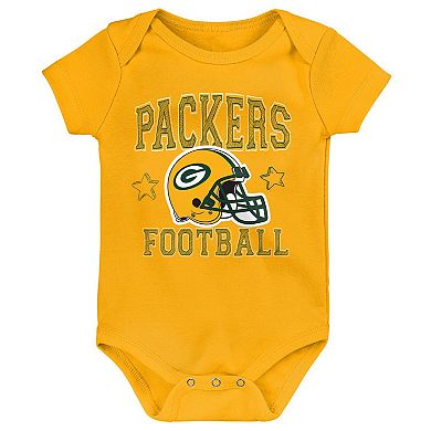 Infant Green/Gold/Heather Gray Green Bay Packers Born to Be 3-Pack Bodysuit Set
