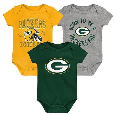 Infant Green/Gold/Heather Gray Green Bay Packers Born to Be 3-Pack Bodysuit Set