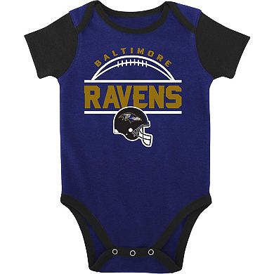 Newborn & Infant Purple/Black Baltimore Ravens Home Field Advantage Three-Piece Bodysuit, Bib & Booties Set