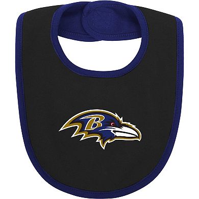 Newborn & Infant Purple/Black Baltimore Ravens Home Field Advantage Three-Piece Bodysuit, Bib & Booties Set