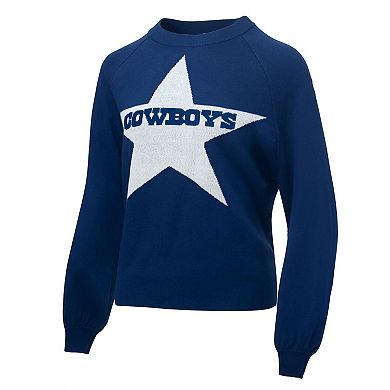 Women's Lauren James Navy Dallas Cowboys Wordmark Star Raglan Pullover Sweater