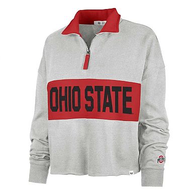 Women's '47 Gray Ohio State Buckeyes Next Level Remi Cropped Quarter-Zip Sweatshirt