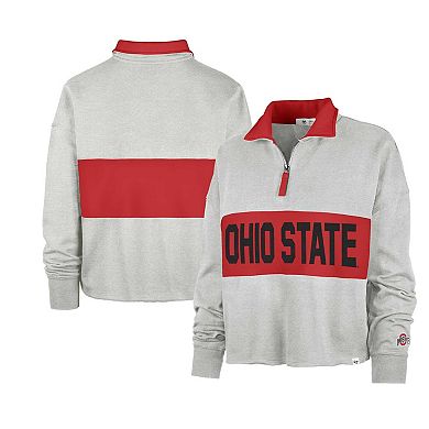 Women's '47 Gray Ohio State Buckeyes Next Level Remi Cropped Quarter-Zip Sweatshirt