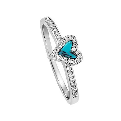 PRIMROSE Sterling Silver Simulated Turquoise & Cubic Zirconia Heart Ring