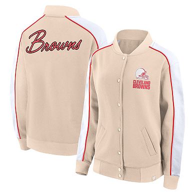 Women's Fanatics Branded Tan Cleveland Browns Lounge Full-Snap Varsity Jacket