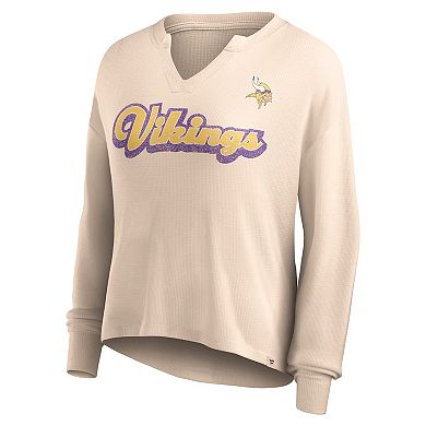 Women's Fanatics Branded Tan Minnesota Vikings Go For It Notch Neck Waffle Knit Long Sleeve T-Shirt