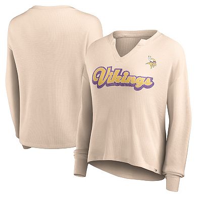 Women's Fanatics Branded Tan Minnesota Vikings Go For It Notch Neck Waffle Knit Long Sleeve T-Shirt