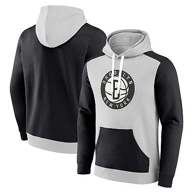 Men's Fanatics Branded Gray/Black Brooklyn Nets Arctic Colorblock Pullover Hoodie