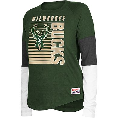 Women's New Era Hunter Green Milwaukee Bucks Colorblock Raglan Long Sleeve T-Shirt
