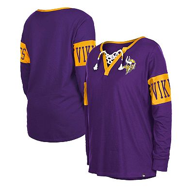 Women's New Era Purple Minnesota Vikings Lace-Up Notch Neck Long Sleeve T-Shirt