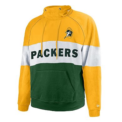 Men's New Era Green Green Bay Packers Big & Tall Throwback Colorblock Pullover Hoodie