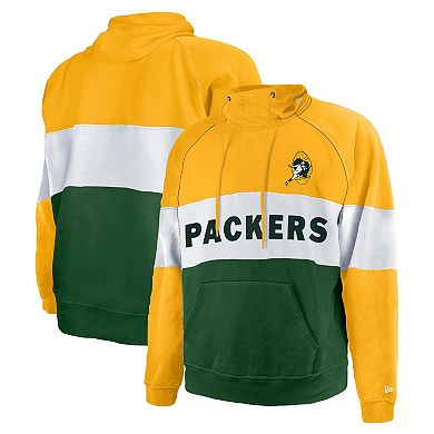 Men's New Era Green Green Bay Packers Big & Tall Throwback Colorblock Pullover Hoodie