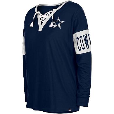 Women's New Era Navy Dallas Cowboys Lace-Up Notch Neck Long Sleeve T-Shirt