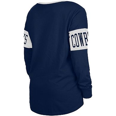 Women's New Era Navy Dallas Cowboys Lace-Up Notch Neck Long Sleeve T-Shirt