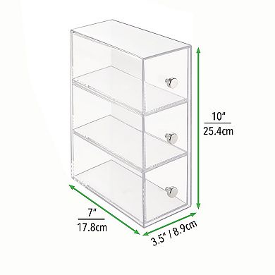 mDesign Plastic Stackable Desktop Storage Tower for Office, 3 Drawers