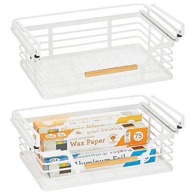 mDesign 16.95" Metal Wood Handle Kitchen Under Shelf Storage Baskets - 2 Pack