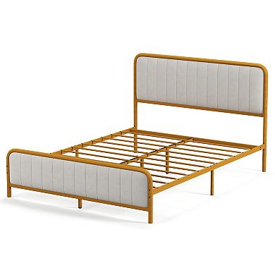 Upholstered Gold Platform Bed Frame with Velvet Headboard