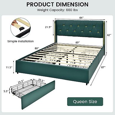 Upholstered Bed Frame with 4 Drawers