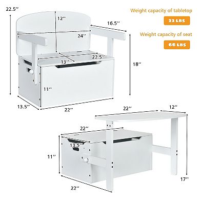 3-in-1 Kids Convertible Storage Bench Wood Activity Table and Chair Set