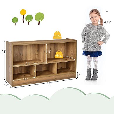 Kids 2-Shelf Bookcase 5-Cube Wood Toy Storage Cabinet Organizer