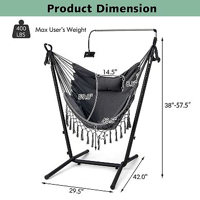 Height Adjustable Hammock Chair with Phone Holder and Side Pocket-Gray