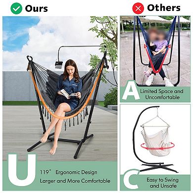 Height Adjustable Hammock Chair with Phone Holder and Side Pocket-Gray