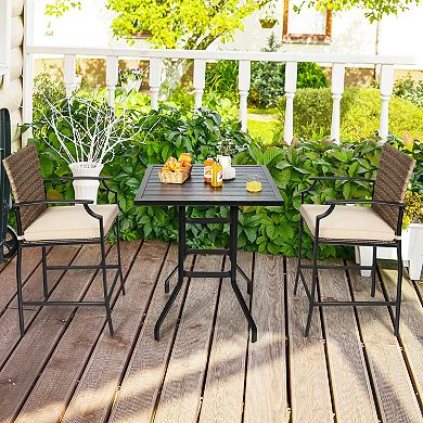 Patio Rattan Bar Stools Set of 4 with Soft Cushions