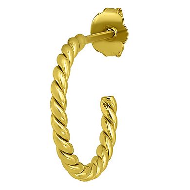 Aleure Precioso 18kt Gold over Sterling Silver Twisted Post Hoop Earrings