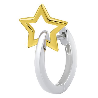 Aleure Precioso Sterling Silver Star Huggie Hoop Earrings
