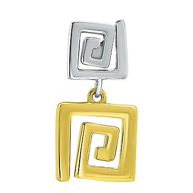 Aleure Precioso Sterling Silver Greek Key Design Double Drop Earrings