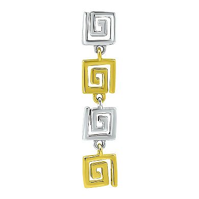 Aleure Precioso Sterling Silver and 18k Gold Plated Greek Key 4 Link Posted Drop Earrings