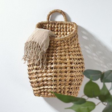 mDesign Open Weave Water Hyacinth Hanging Wall Storage Belly Basket