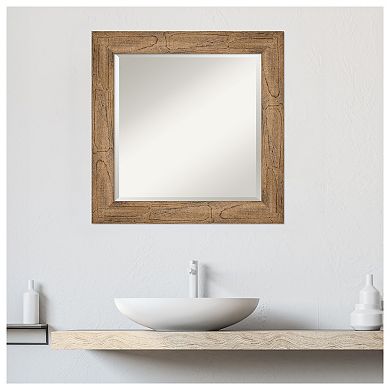 Owl Brown Beveled Wood Bathroom Wall Mirror