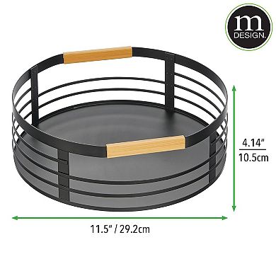 mDesign 11.5" Modern Metal Lazy Susan Turntable Basket Tray with Wood Handle