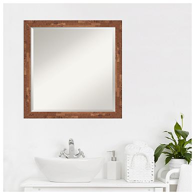 Fresco Light Pecan Beveled Wood Bathroom Wall Mirror