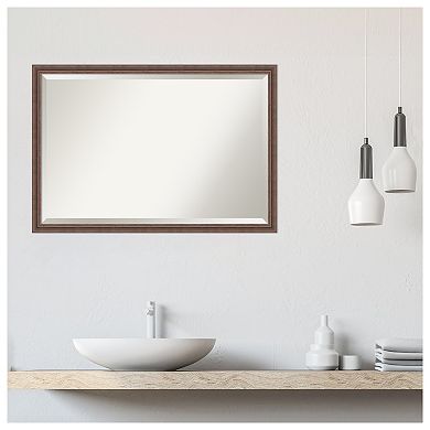 Distressed Rustic Brown Beveled Wood Bathroom Wall Mirror