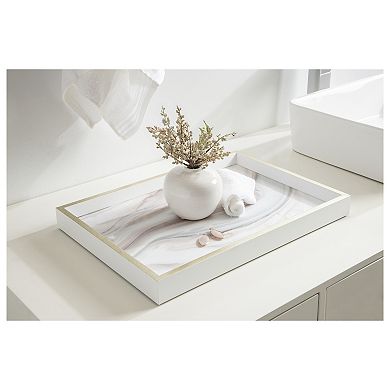 Decorative Wood Ottoman/Coffee Table Tray Featuring Marble Water